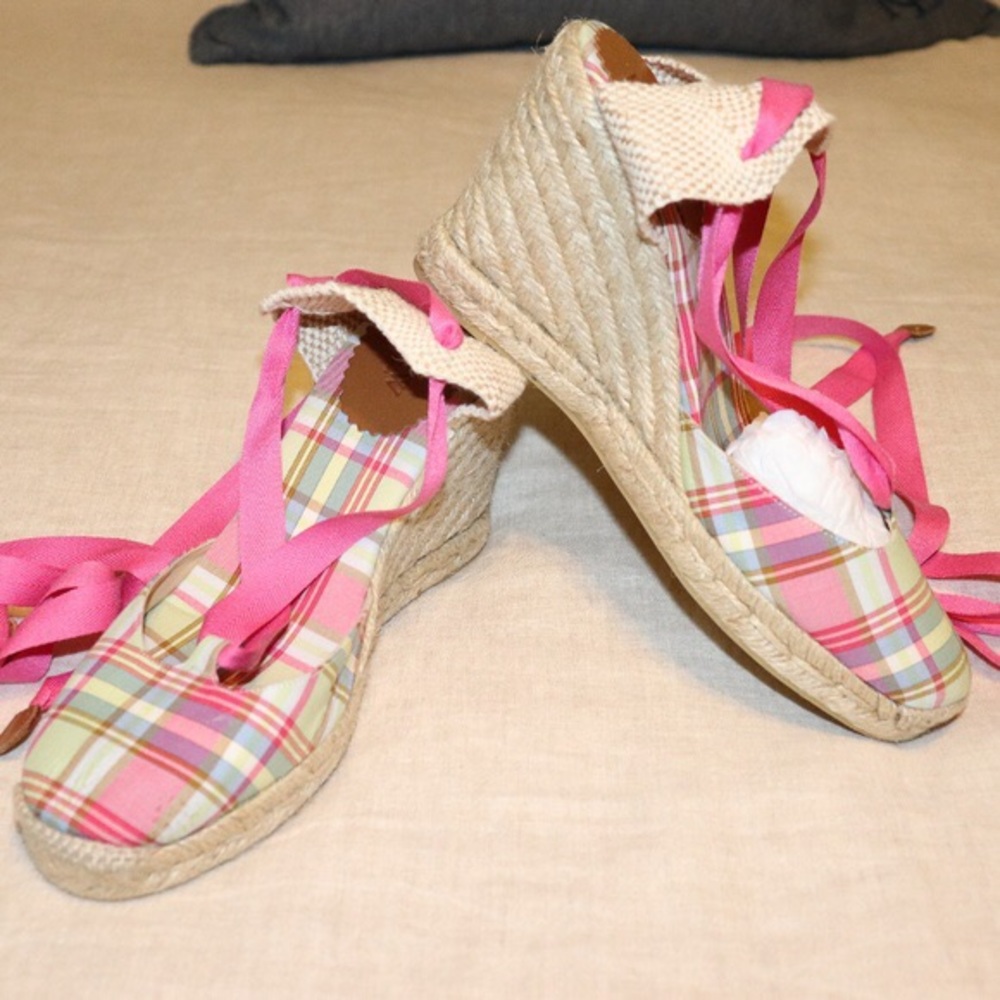 J.Crew Bright Plaid Espadrilles Size 6